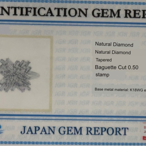 K18 18k Real Gold Japan Natural Diamonds baguette ring WG with certificate - Picture 11 of 11